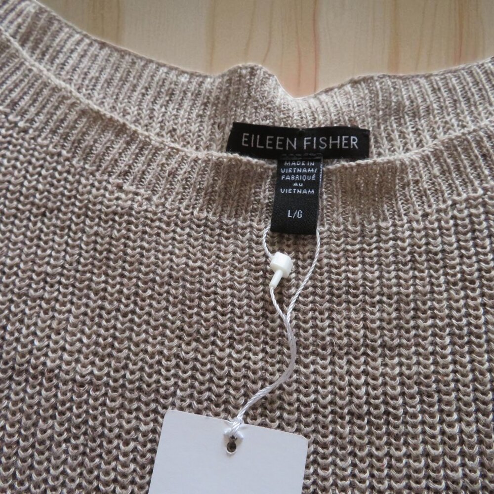 Eileen Fisher Organic Linen Melange Boat Neck Top - Tan - Size Large - NWT - Picture 8 of 13